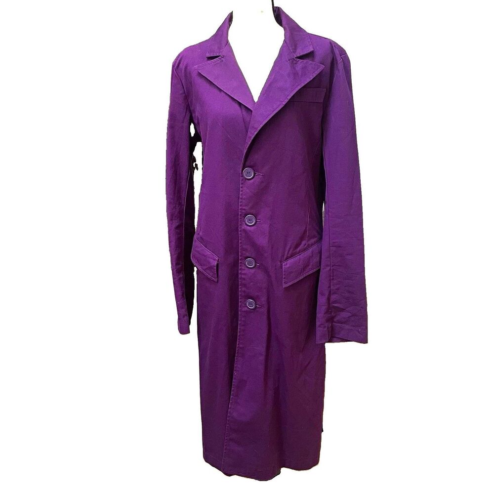 VTG Tripp NYC Purple Joker Trench Coat S Early Y2K Goth Grunge Cyber Punk Duster
